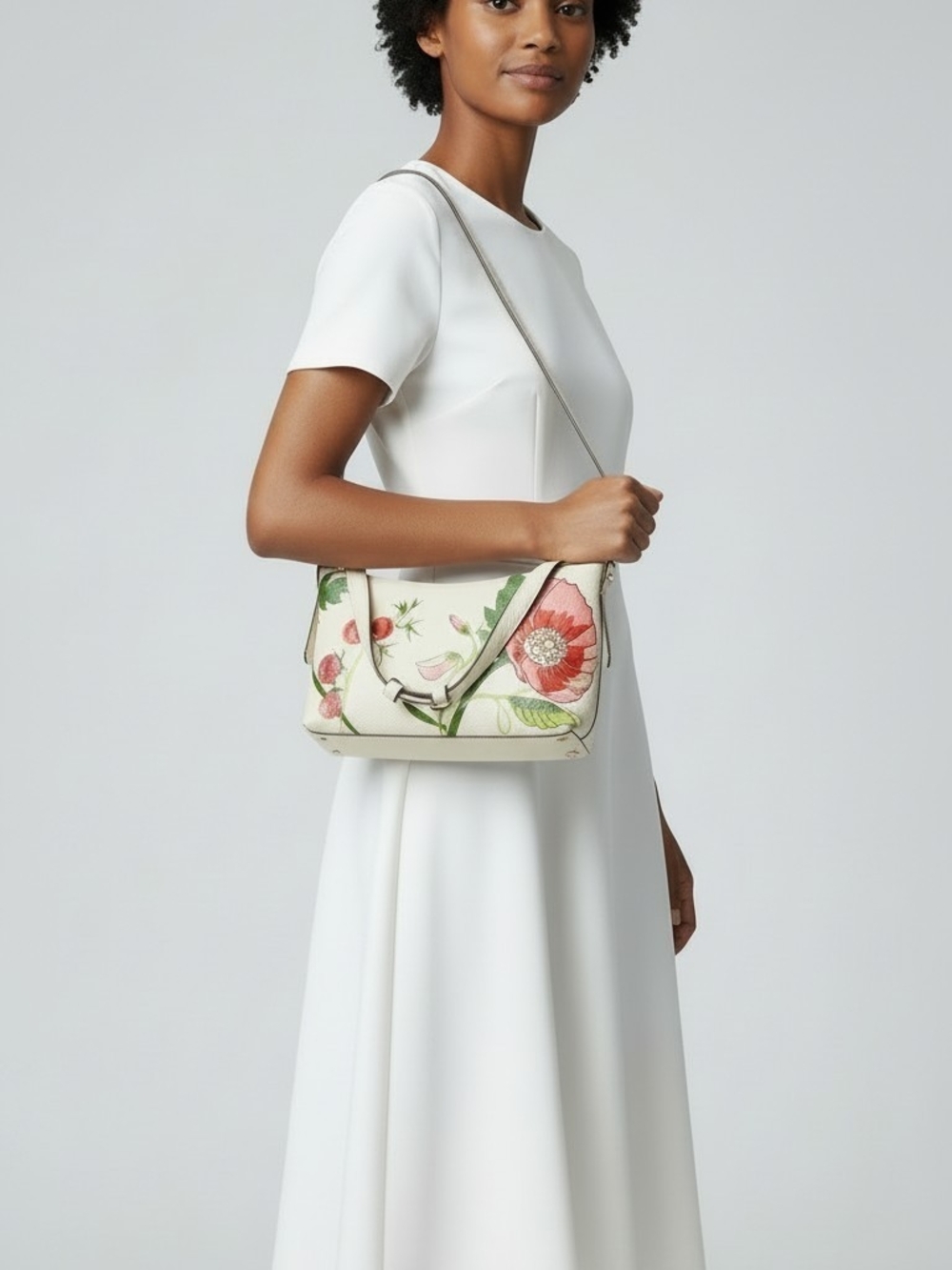 Vera Bradley Roxbury Crescent Shoulder Bag - Meadow Bouquet Cottage Cream